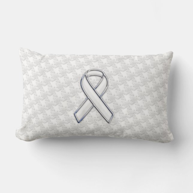 Chrome Stil White Ribbon Awareness Houndstooth Lumbarkudde (Framsida)