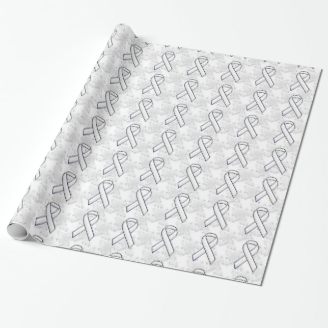 Chrome Stil White Ribbon Awareness Houndstooth Presentpapper (Utrullad)