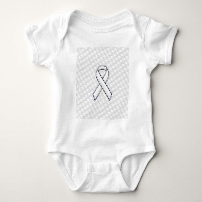 Chrome Stil White Ribbon Awareness Houndstooth T Shirt (Framsida)
