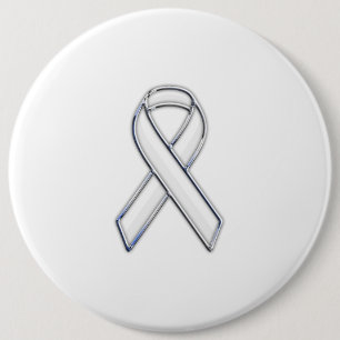 Chrome Stil White Ribbon Awareness Knapp