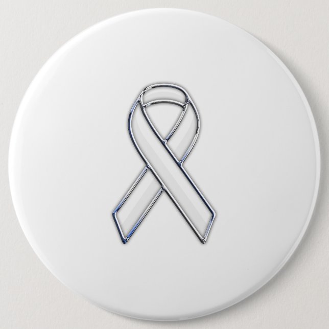Chrome Stil White Ribbon Awareness Knapp (Framsida)
