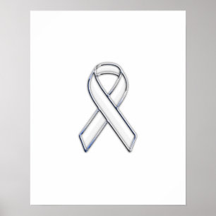 Chrome Stil White Ribbon Awareness Poster