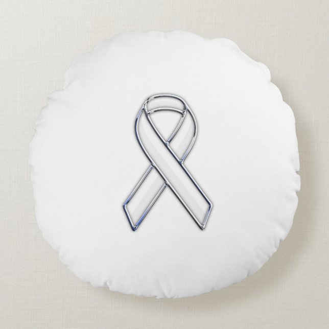 Chrome Stil White Ribbon Awareness Rund Kudde (Framsidan)