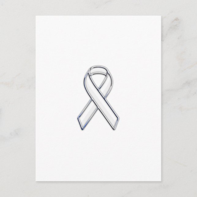 Chrome Stil White Ribbon Awareness Vykort (Framsida)