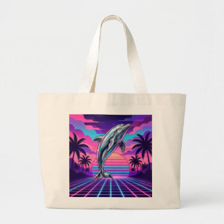 Chrome Vaporwave Delfin Retro Solnedgång Jumbo Tygkasse