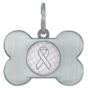Chrome White på White Ribbon Awareness Houndstooth Namnbricka Husdjur