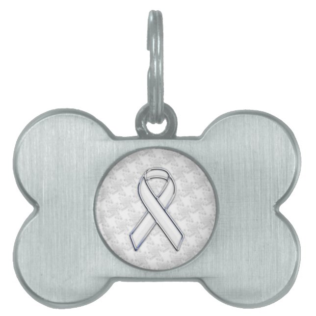 Chrome White på White Ribbon Awareness Houndstooth Namnbricka Husdjur (Framsidan)