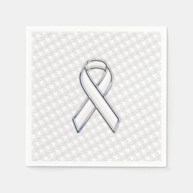 Chrome White på White Ribbon Awareness Houndstooth Pappersservett (Framsidan)