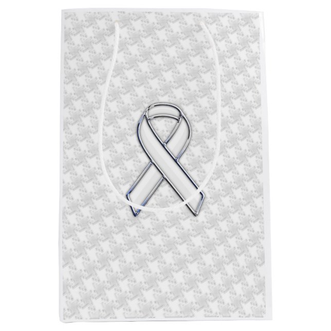Chrome White Ribbon Awareness på Houndstooth Stil (Framsidan)