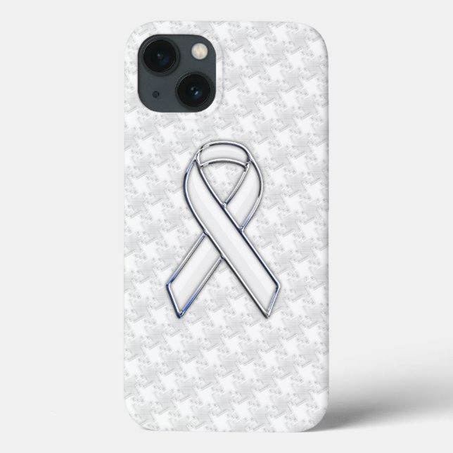 Chrome White Ribbon Awareness på Houndstooth Stil (Baksida)