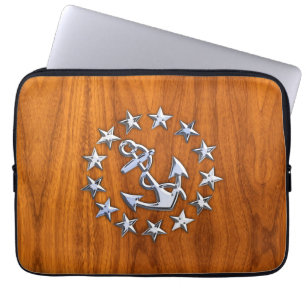 Chrome Yacht-Flagga på Nautical Teak Wood Print Laptop Fodral