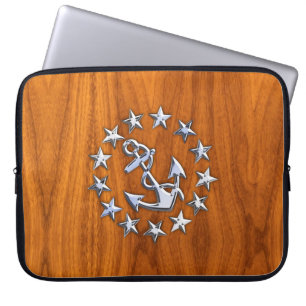 Chrome Yacht-Flagga på Nautical Teak Wood Print Laptop Sleeve
