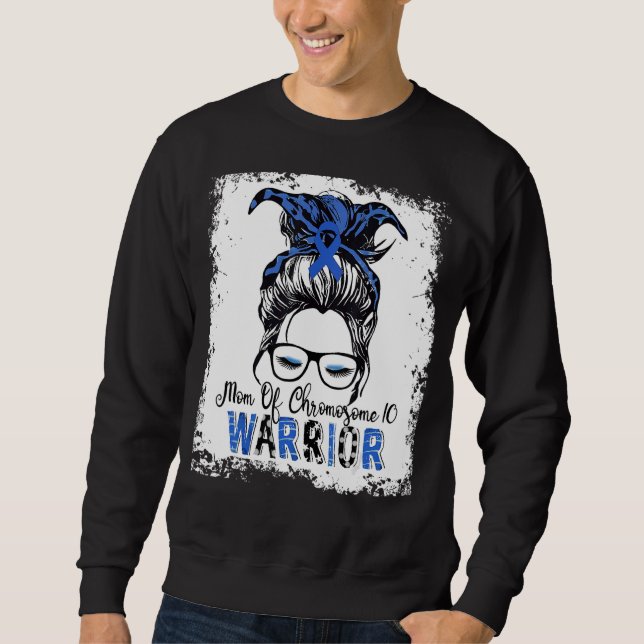 Chromosome 10 Warrior Mamma Blue Ribbon Awareness Lång Ärmad Tröja (Framsida)