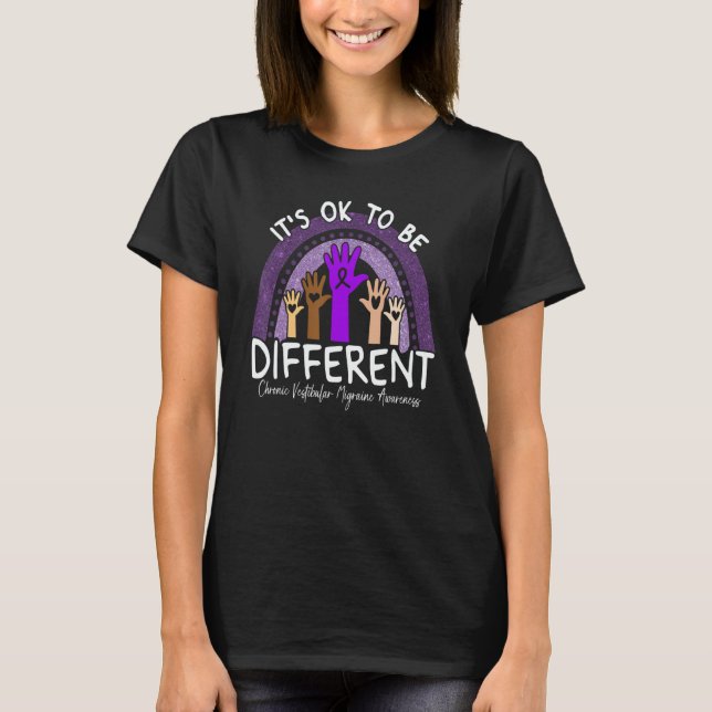 Chronic Vestibular Migraine Awareness Purple Rainb T Shirt (Framsida)