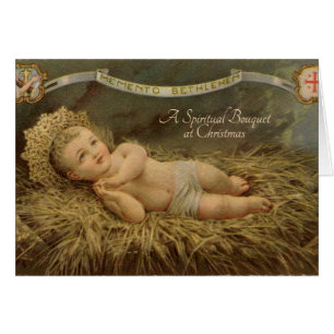 Chrsitmas Andlig Bouquet Jesus i Manger OBS Kort