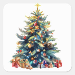 Chrsitmas Träd Fyrkantigt Klistermärke