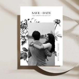 Chrysanthemum Bläck Art Photo Save Date Card Spara Datumet
