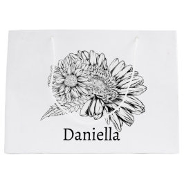 Chrysanthemum Black Line Drawing with Your Name 