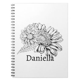 Chrysanthemum Black Line Drawing with Your Name  Anteckningsbok