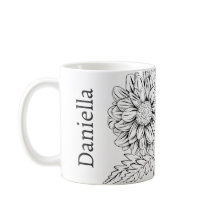 Chrysanthemum Black Line Drawing with Your Name 