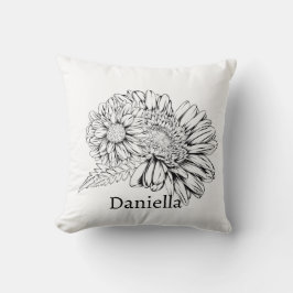 Chrysanthemum Black Line Drawing with Your Name  Kudde
