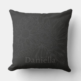 Chrysanthemum Black Line Drawing with Your Name  Kudde