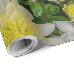Chrysanthemum Blommigt Gult Grönt White Presentpapper