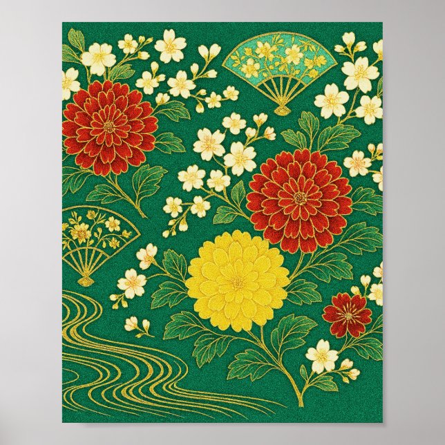 Chrysanthemum Breeze med Fläkt Poster (Framsidan)