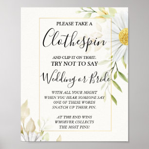 Chrysanthemum Clothespin möhippa-spelskylt Poster