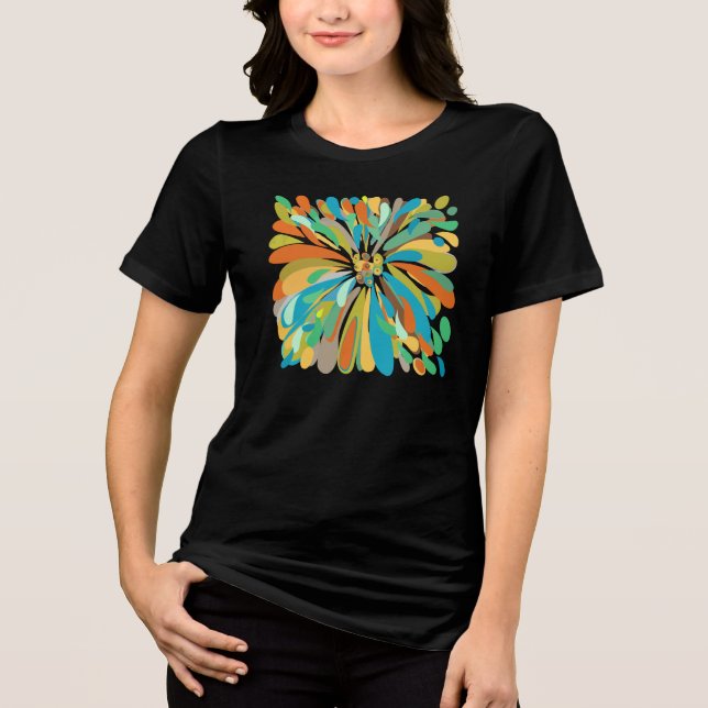 Chrysanthemum Cute Colorful Blue Grönt Orange T Shirt (Framsida)
