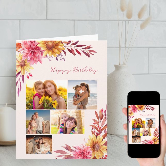 Chrysanthemum Fall Blommigt 5 Fotofödelsedag Kort (Skapare uppladdad)
