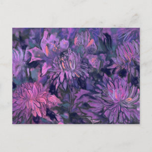 Chrysanthemum Flower Abstrakt Blommigt Lila Violet Vykort