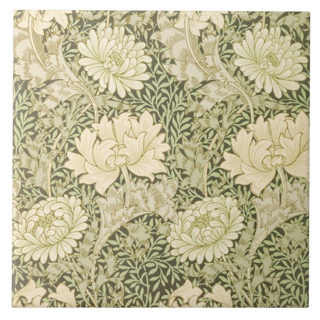 Chrysanthemum Flower Mönster (av William Morris) Kakelplatta (Framsidan)