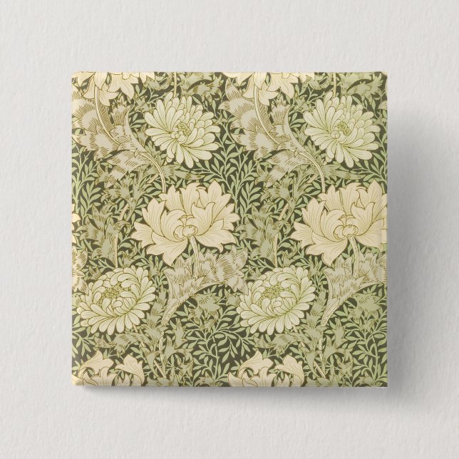 Chrysanthemum Flower Mönster (av William Morris) Knapp (Framsida)