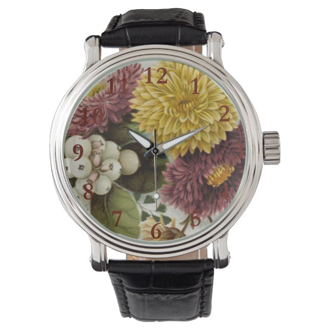 Chrysanthemum Flower Morsa Blommigt Armbandsur (Framsida)