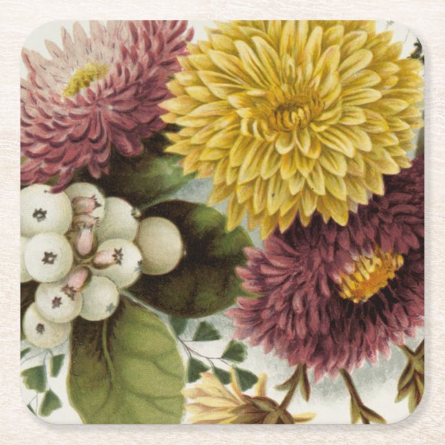 Chrysanthemum Flower Morsa Blommigt Underlägg Papper Kvadrat (Framsidan)