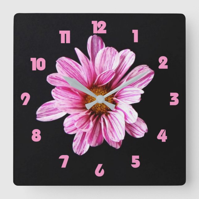 Chrysanthemum Flower Rosa Tjock Numbers wccn Fyrkantig Klocka (Framsida)