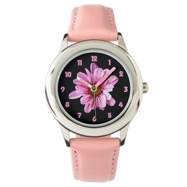 Chrysanthemum Flower Tjock Rosa Numbers wacna Armbandsur (Framsida)