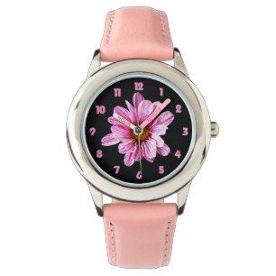 Chrysanthemum Flower Tjock Rosa Nummer för barn Armbandsur