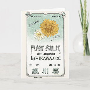 Chrysanthemum Flower Vintage Japansk Silke-etikett Kort