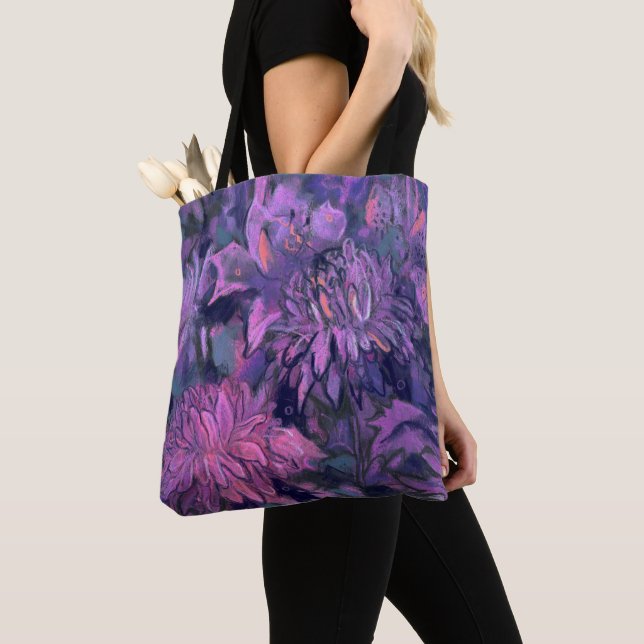 Chrysanthemum Flowers Abstrakt Blommigt Art Violet Tygkasse (Närbild)
