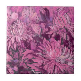 Chrysanthemum Flowers Blommigt Painting Rosa Maroo Kakelplatta