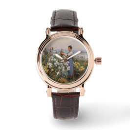 Chrysanthemum Flowers (flicka i trädgården) Armbandsur