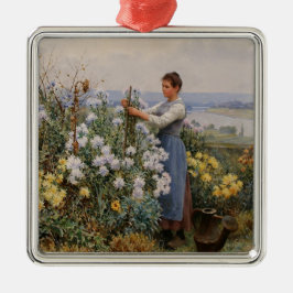 Chrysanthemum Flowers (flicka i trädgården) Julgransprydnad Metall