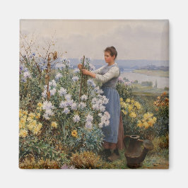 Chrysanthemum Flowers (flicka i trädgården) Magnet