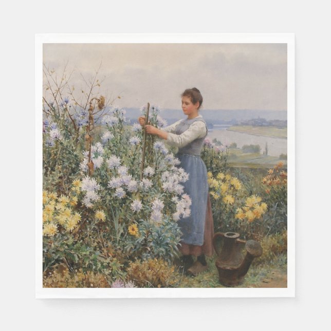 Chrysanthemum Flowers (flicka i trädgården) Pappersservett (Framsidan)