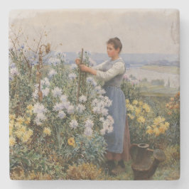 Chrysanthemum Flowers (flicka i trädgården) Stenunderlägg