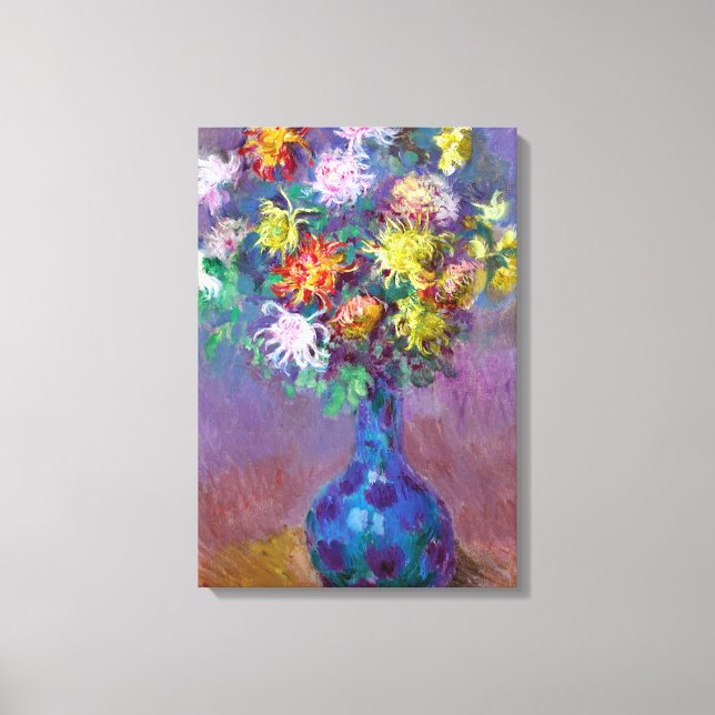 Chrysanthemum Flowers i Vas Monet Fine Art Canvastryck (Framsida)