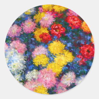 Chrysanthemum Flowers i Vas Monet Fine Art Runt Klistermärke
