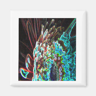 Chrysanthemum Glow Art Blue Grönt, Vit och Röd Magnet